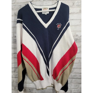 La Mode V-Neck Sweater Indian Springs Country Club Marlton NJ Red Blue Large‎